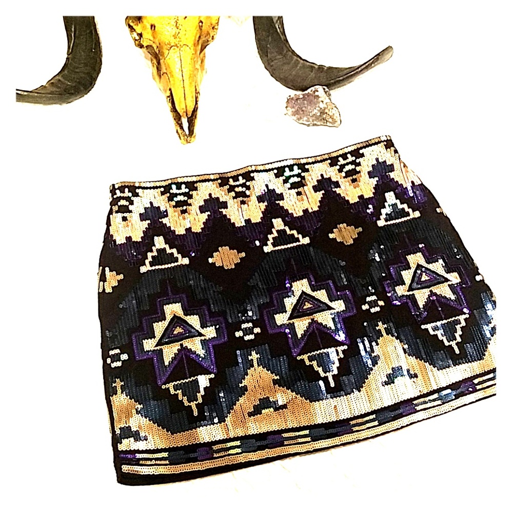 Express Aztec Sequin Festive Skirt S